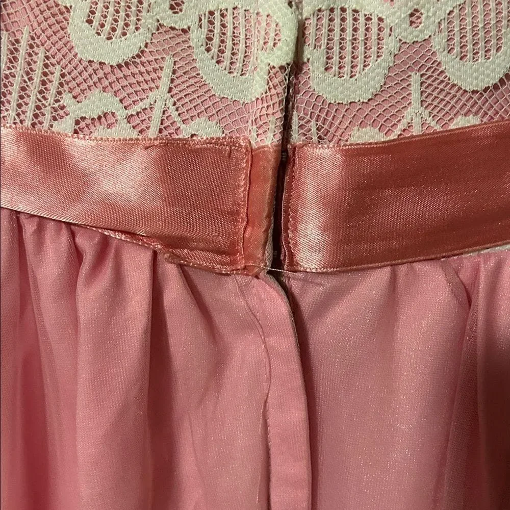 vintage pink ball gown evening dress White Pink Fabric Victorian 70s prom - Picture 12 of 16